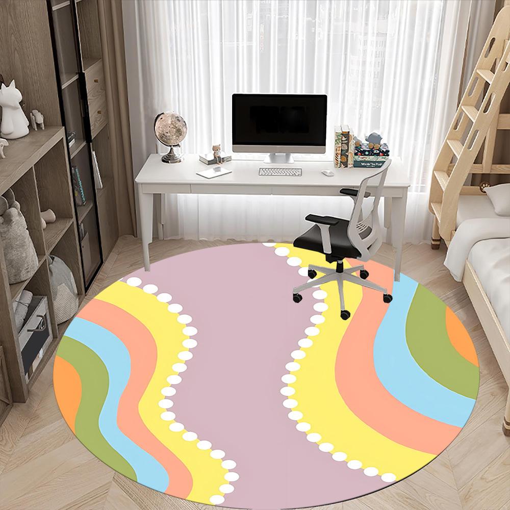 1pc Pastel Waves Office Round Area Rug, Indoor Mat Suitable For Office, Under Office Chairs Bedroom Living Room Home Decor, Room Deco 138