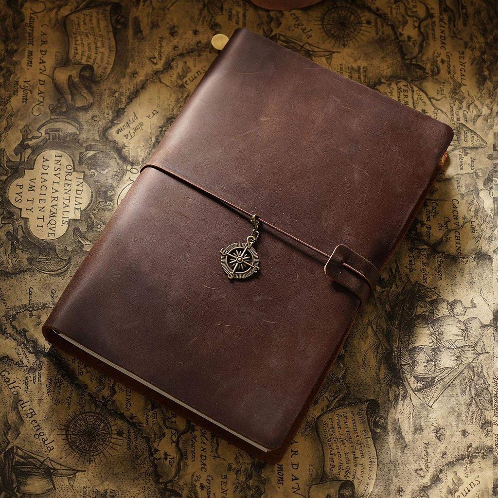 Vintage Full Grain Leather Planner Diary Notebook with Loose Leaf Pages A5 Size Sewing Bound Gift