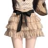 Bow Tie Tulle Tiered Mini Skirt High Waist A-Line Fluffy Cake Skirt  QT2881