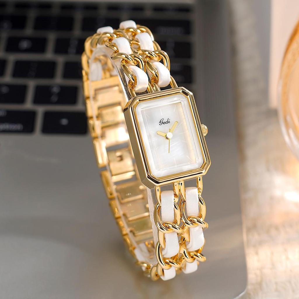 Gedi Elegant Small Square Women's Quartz Watch with Niche Bracelet Style