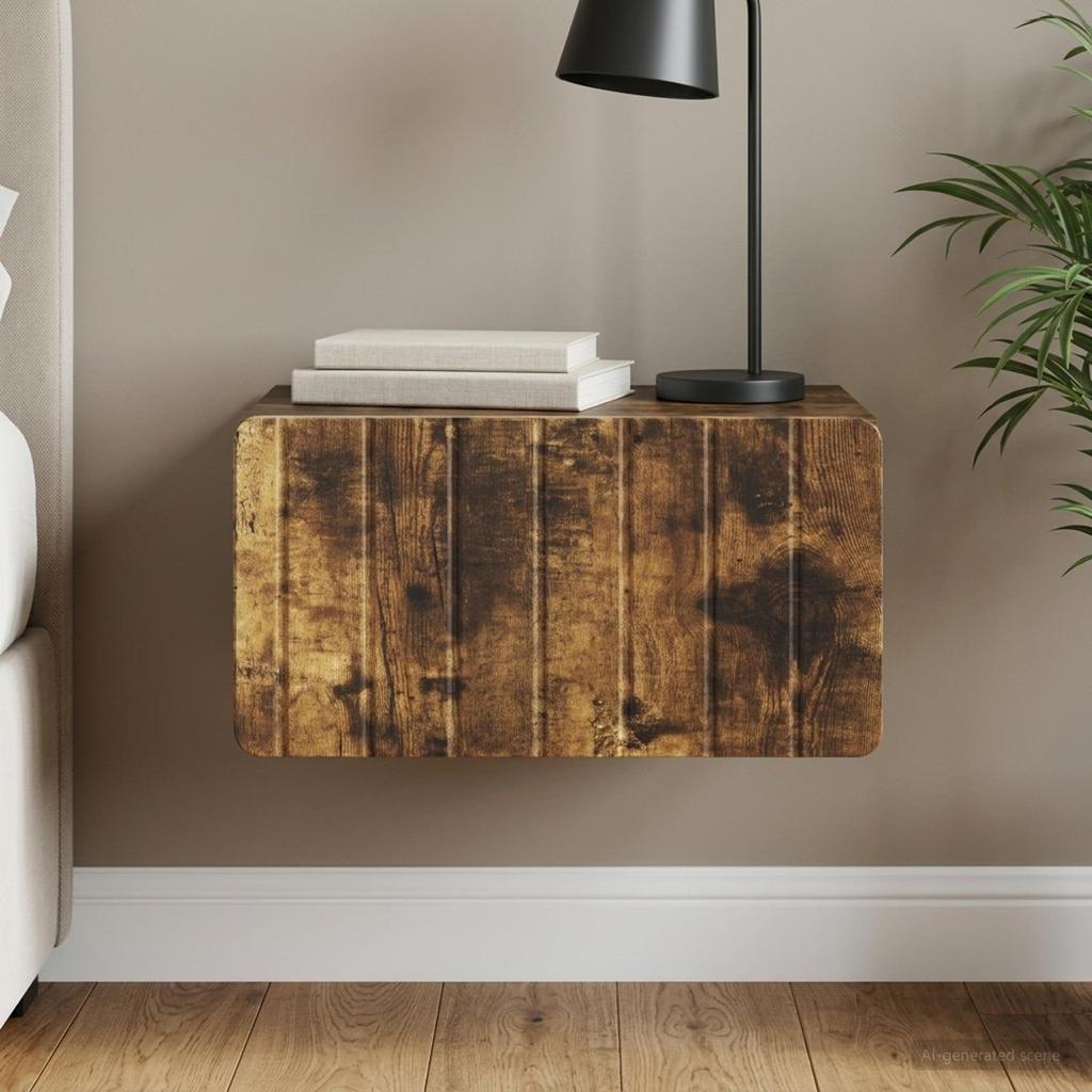 Wall Mounted Nightstand Smoked Oak 49 x 34.5 x 24 cm