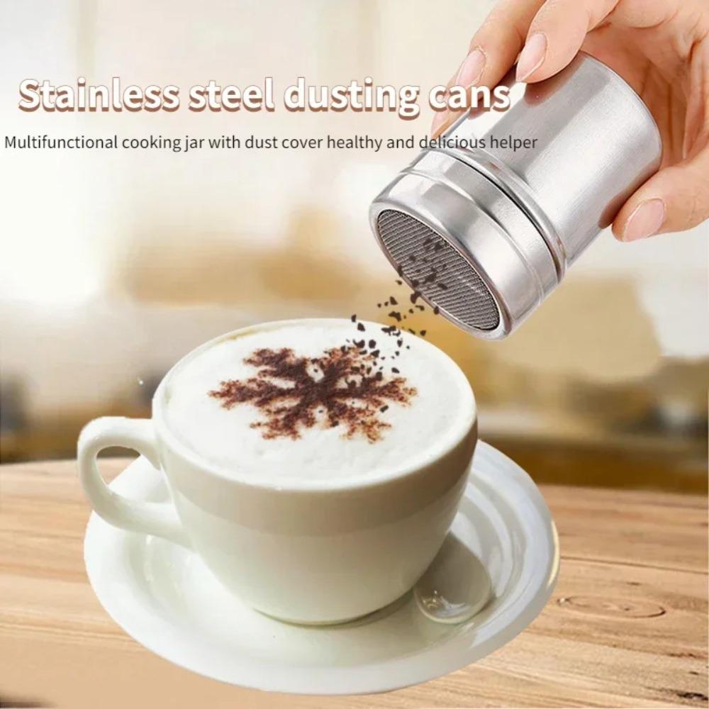 2Pcs Stainless Steel Chocolate Shaker Cocoa Flour Coffee Sifter Coffee Stencils Template Strew Pad Duster Spray Set
