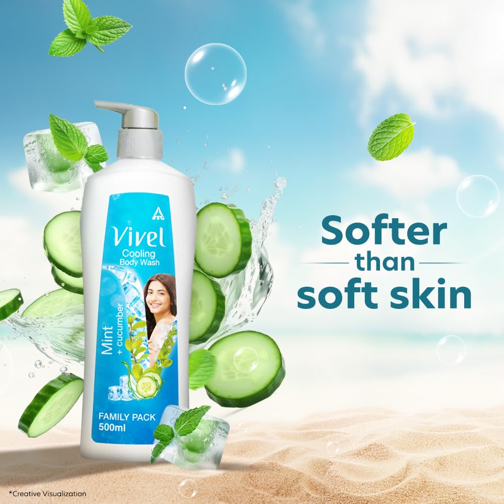 VIVEL Kühlendes Duschgel Minze & Gurke 500 ml Pumpflasche Feuchtigkeitsspendendes Erfrischendes Duschgel Für Weiche Glatte Haut