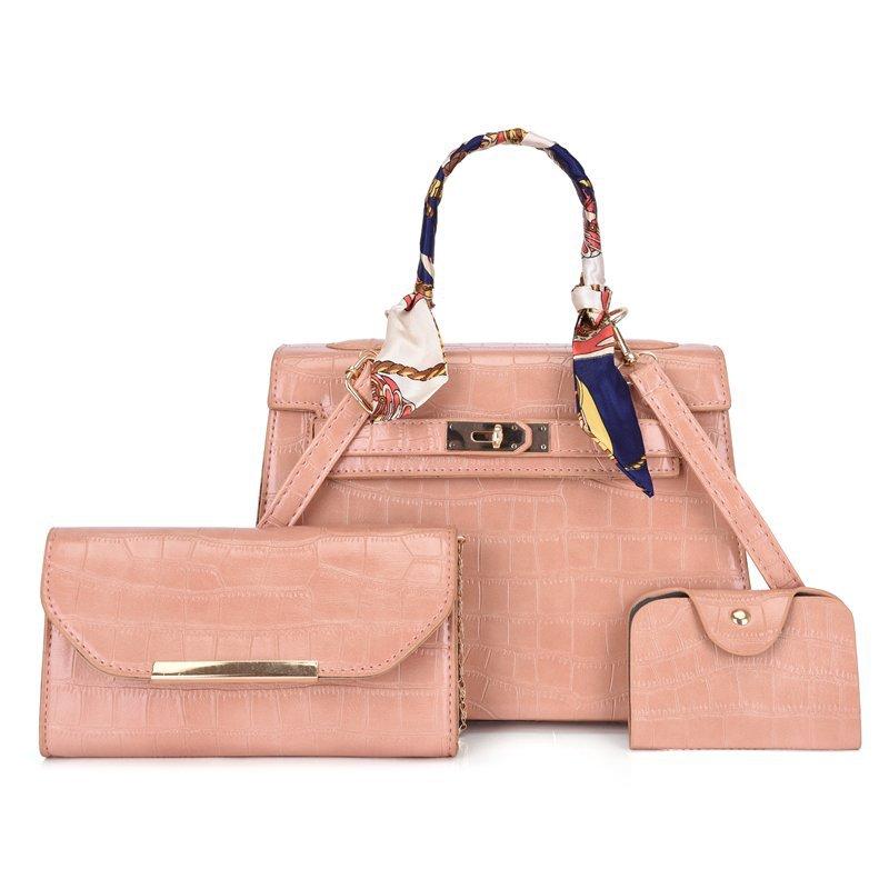 Bag Women's New Fashion Candy Color Handheld Women's Bag Crocodile Pattern Rhombus Silk Scarf Lock Shoulder Bag Crossbody Women's Bag