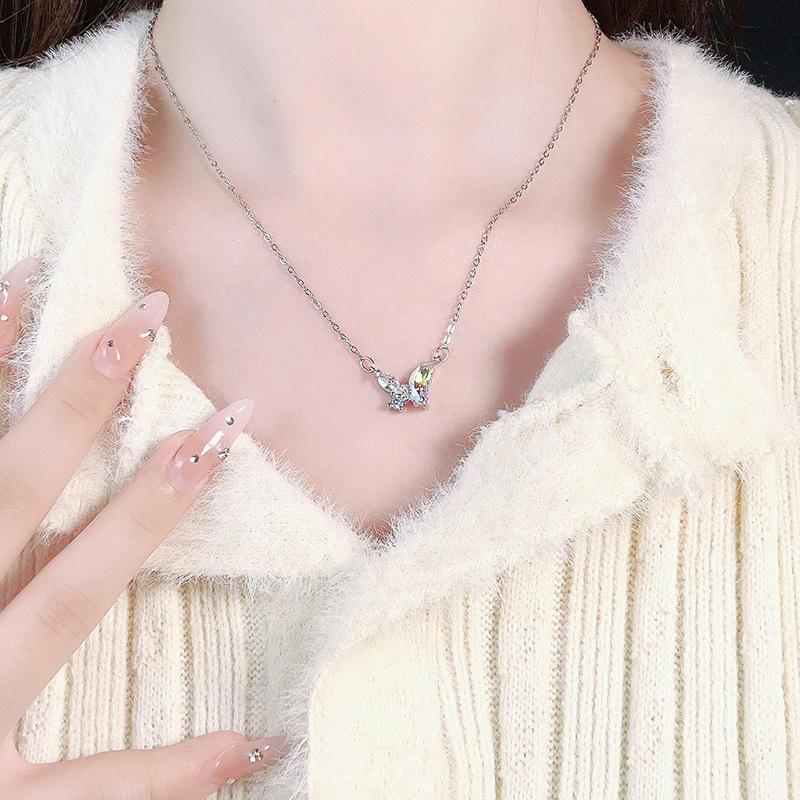 Iridescent Butterfly Necklace, Women's Stainless Steel Clavicle Chain, Light Luxury Jewelry