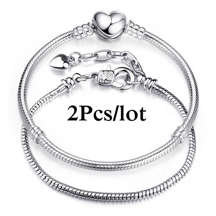 2 Stück/Los Sonderangebot 3mm Silberfarbene Schlangenkette Charm-Armband Für Damen Herren Passend für DIY-Armbänder Schmuck Geschenk