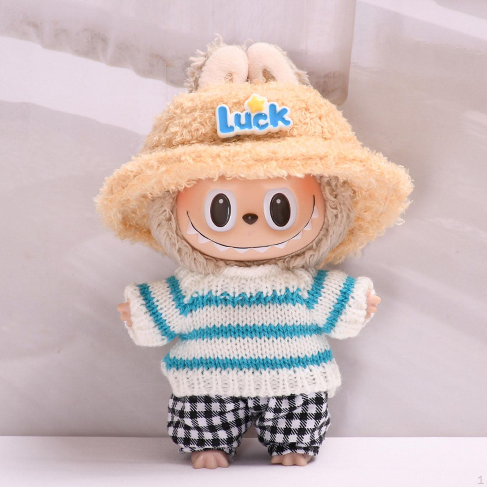 

Костюм для куклы из 3 предметов: полосатый свитер с брюками и шляпой, одежда ручной работы для роста 15-17 см Checkered Pants