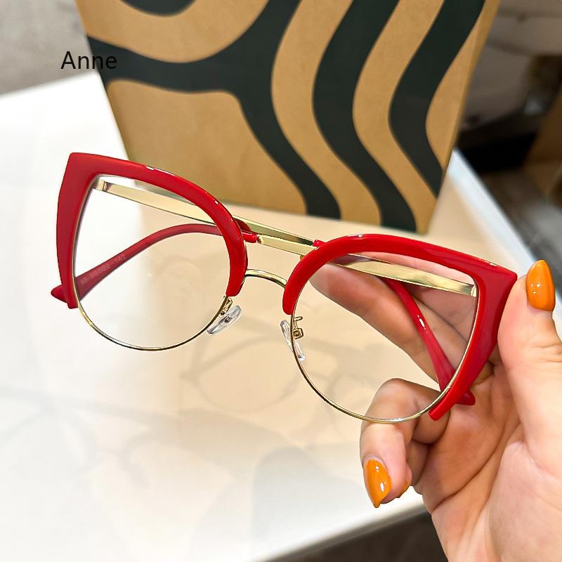 Men Anti Blue Light Presbyopia Eyeglasses Women Oversized Cat Eye Reading Glasses Fashion Metal Half Frame Hyperopia Eyewear