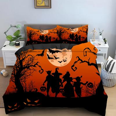 Halloween Horror Pumpkin King Queen Duvet Cover Night Witch Bedding Set Bat Moon Quilt Cover 2/3Pcs Polyester Comforter Cover