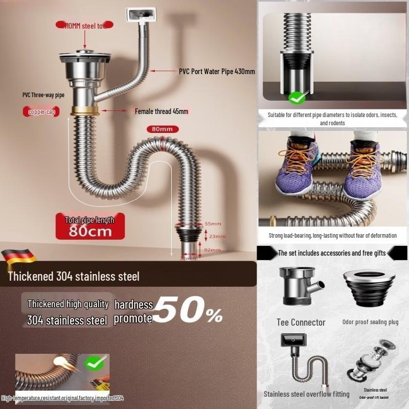 Universal Stainless Steel Sink Drain Pipe Kit