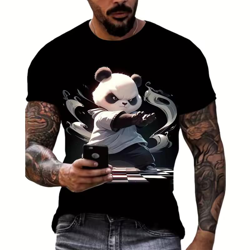 Fashion Panda Graphic T Shirts for Men Trend Summer Short Sleeve 3D Animals Printed Kids T-shirts Loose Streetwear Hip Hop Tees