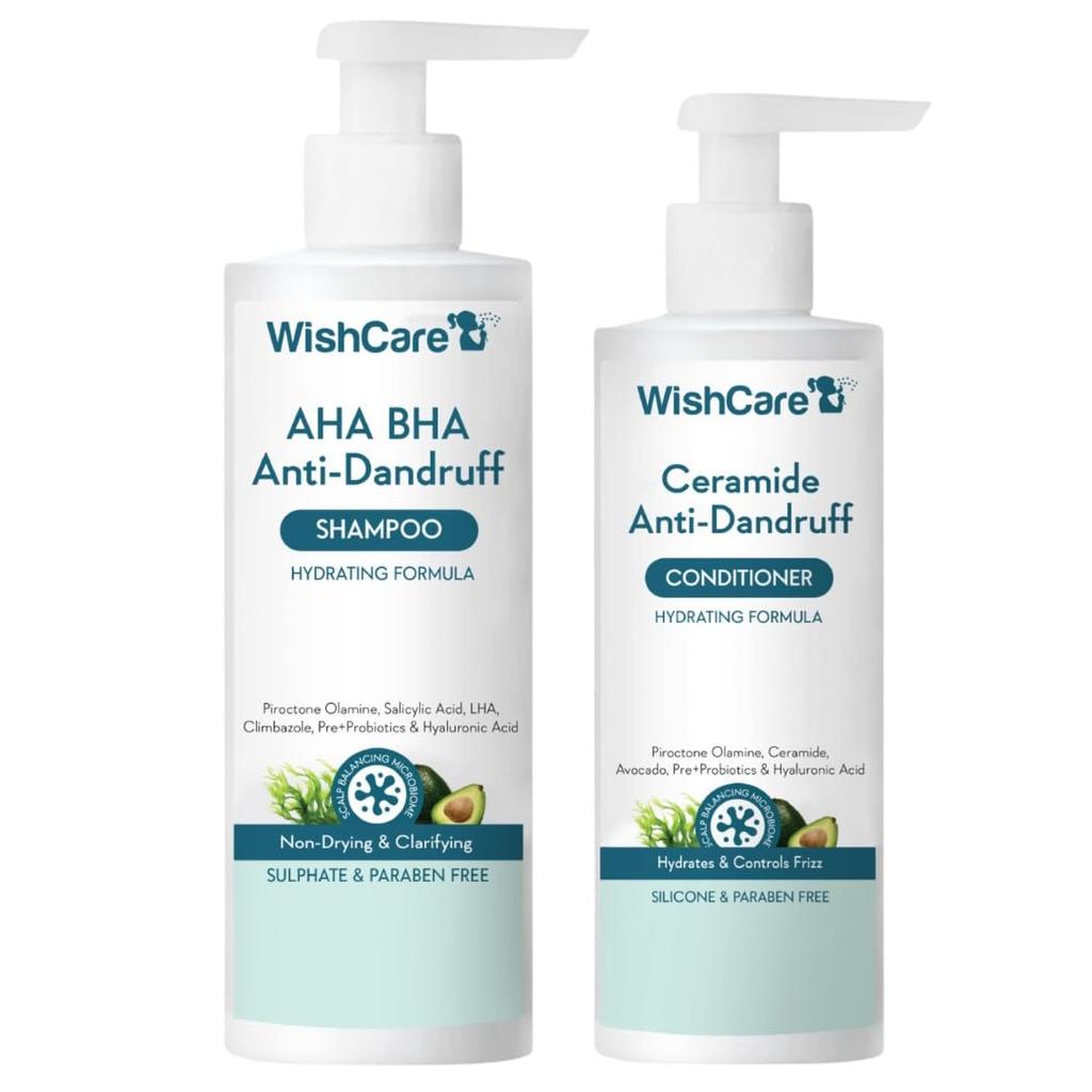 WishCare Hydrating AHA BHA Anti Dandruff Shampoo & Ceramide Conditioner Combo Pack 250ml+200ml