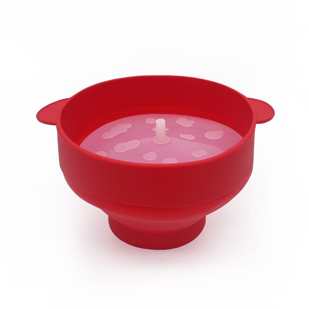 Silicone Microwave Popcorn Bowl Bucket Red Fruit Dish Popcorn Maker with Lid Chips  Movie Night