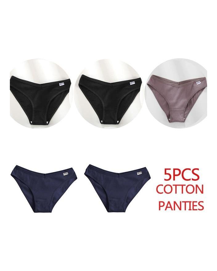 FINETOO 5Pcs/Set Women Cotton Panties Female Underwear Solid Color Underpants Sexy Lingerie Knickers for Woman Briefs Intimates
