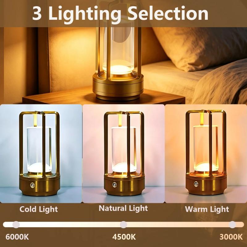 Portable Metal LED Table Lamp Rechargeable Cordless, Battery Operated Touch Desk Lamp 3 Color Stepless Dimming Light for Home Outdoor Camp Patio Bar