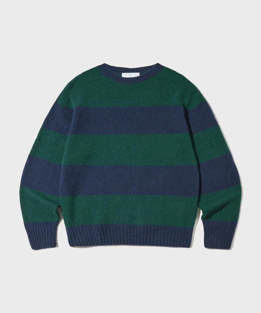 OUTSTANDING Pure Wool Wholegarment Stripe Knit_Green/Blue