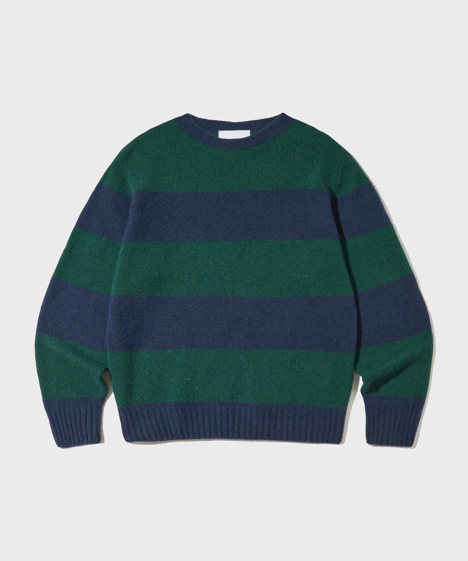 Outstanding Pure Wool Wholegarment Stripe Knit_Green/Blue Blue/S