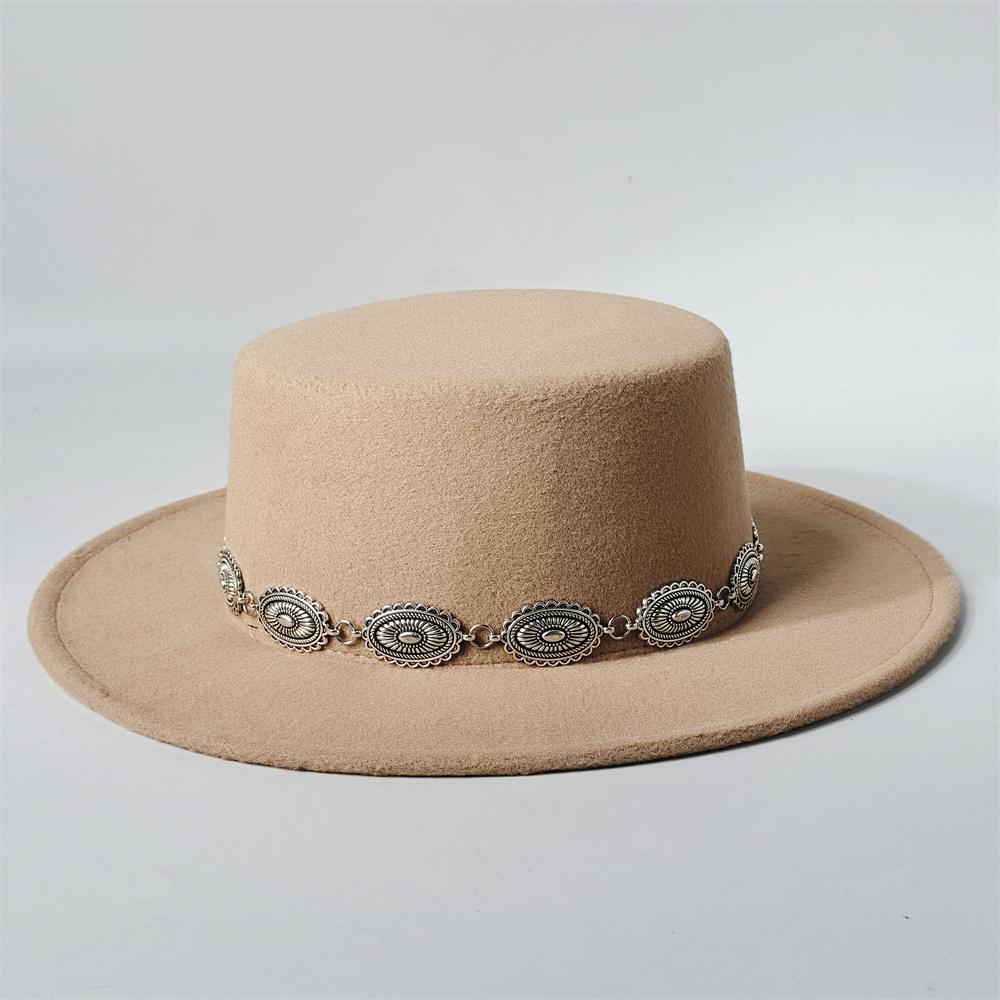 Unisex Klassische Filz Kirchenhüte Britischer Stil Breiter Rand Oberer Fedora Hut Hochzeits Verkleidung Breiter Rand Flacher Oberteil