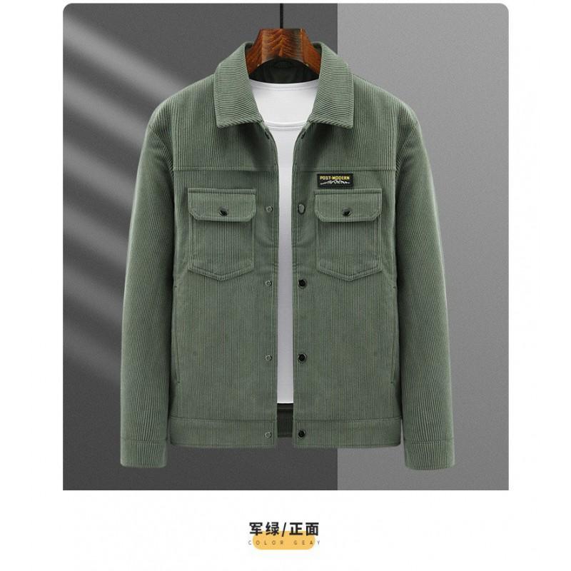 Mens Corduroy Jacket Casual Turn-Down Collar Outerwear Daily Wear