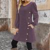 2025 Autumn/Winter European & American Plus Size Dress with Button Round Neck & Pocket