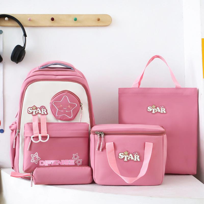 Backpack for Primary and Secondary School Students' School Bag New Fashionable and Trendy Insulated Meal Bag Large Capacity Four Piece Set