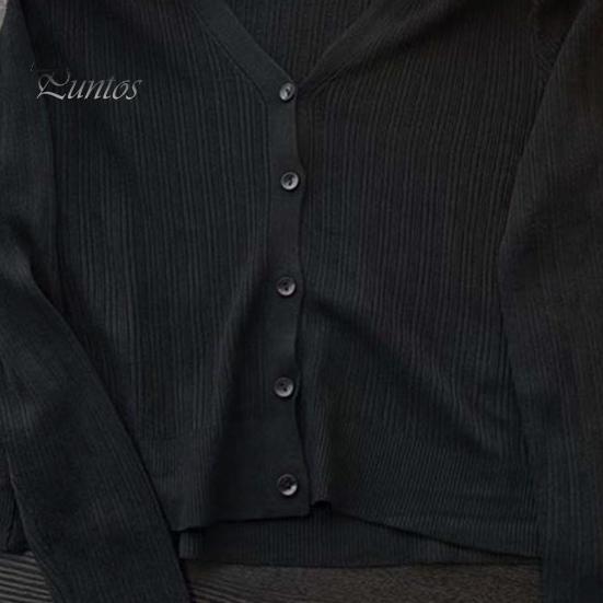 Sun Knit Cardigan for Women Long Sleeve V-Neck Button Up Thin Ice Silk Coat Summer Ribbed Cropped Top for Outdoor Travel Work Beach