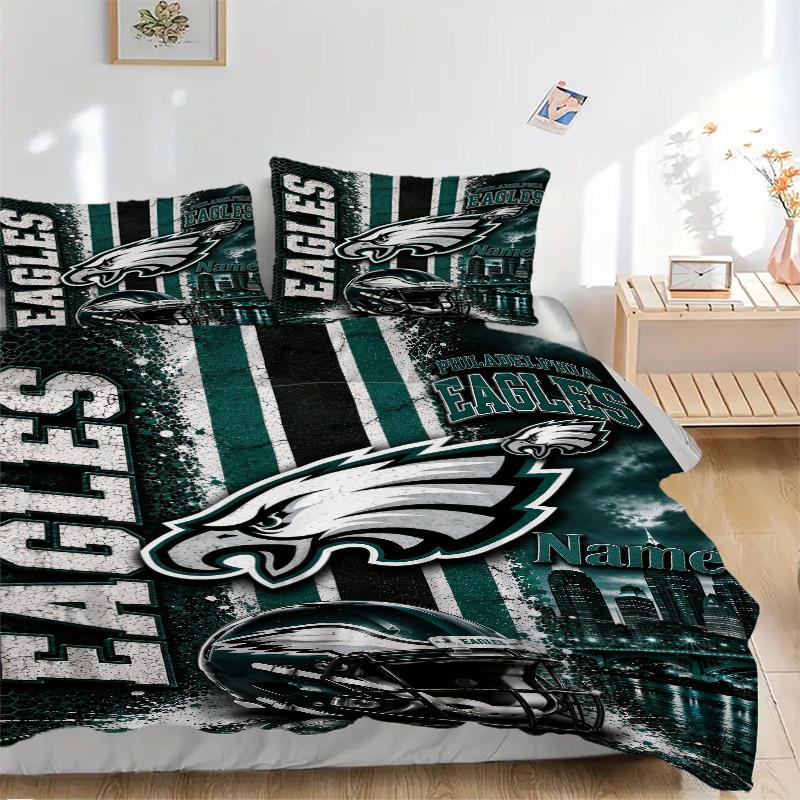 Personalized Eagles Helmet Soft Bedding 3 Piece Set HD Print Duvet Cover Pillowcases for Teens Adult Bedroom Decoration Christmas Gift C10350