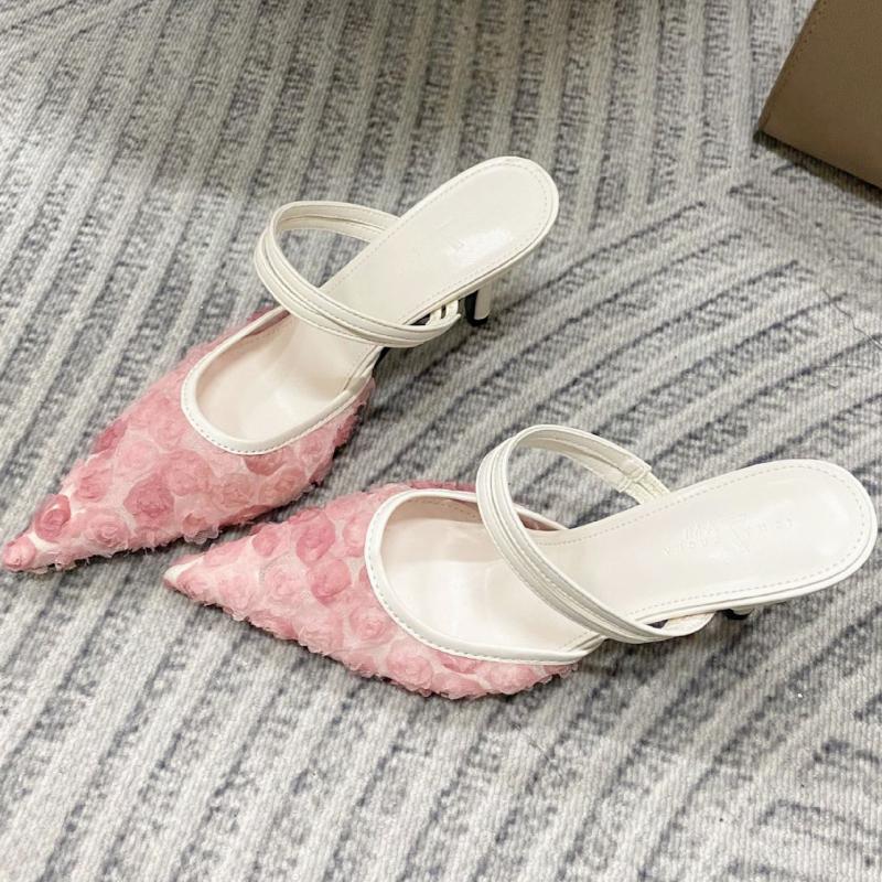 

Бренд Дизайн Цветы Туфли-лодочки на высоком каблуке Женские Сексуальные С острым носом Сетчатые Дышащие Шлепанцы Элегантные Вечерние Без задника Туфли для платья Туфли-мюли 40 розовый