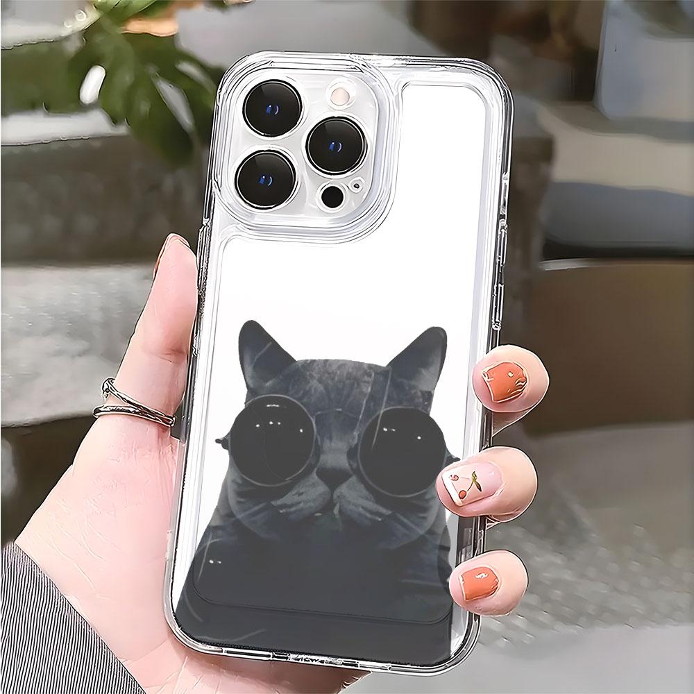Cool Black Cat with Sunglasses Phone Case for IPhone 17 15 16 14 13 12 11 Pro Max  Plus 12 13 Mini TPU Protect Cover