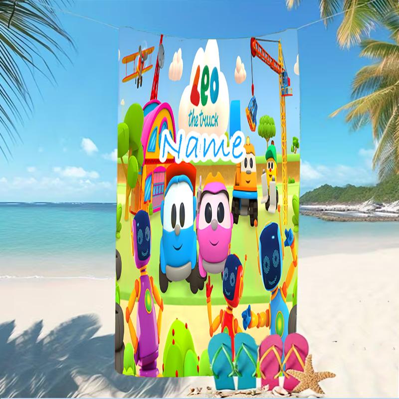 Customizable personalized beach towels Leo the Truck themed designs.Suitable for the beach, yoga, sports;ideal as beach accessories