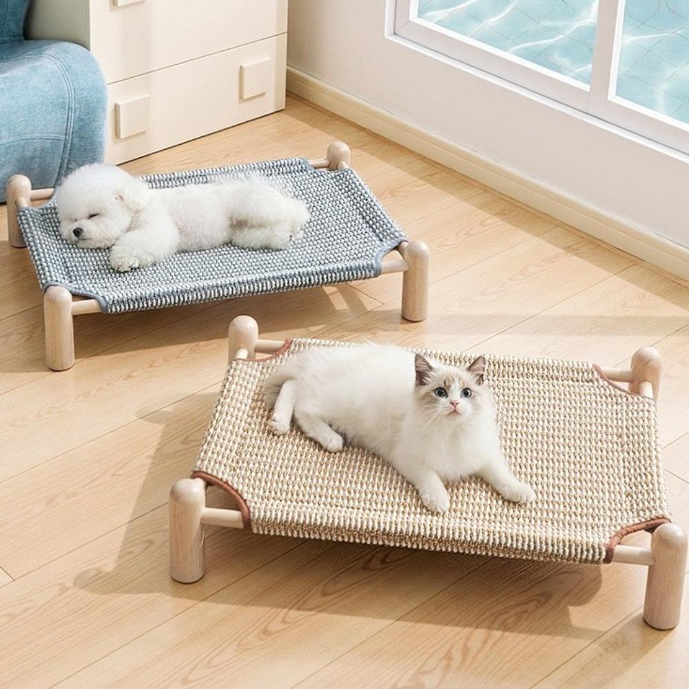 Moisture-proof Cat Elevated Bed Wooden Frame Cat Hammock Dog Cot Dog Sofa Bed Kennel