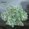 7 Pcs Silver Green Leaf Flower Metal Dice Hollow Metal Polyhedral Dice Set Suitable for Role-Playing RPG  Board Game Card Game