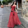 Plaid Slip Dress Women's Summer Retro Casual Waist Slimming Resort Style Temperament A-line Long Skirt Words