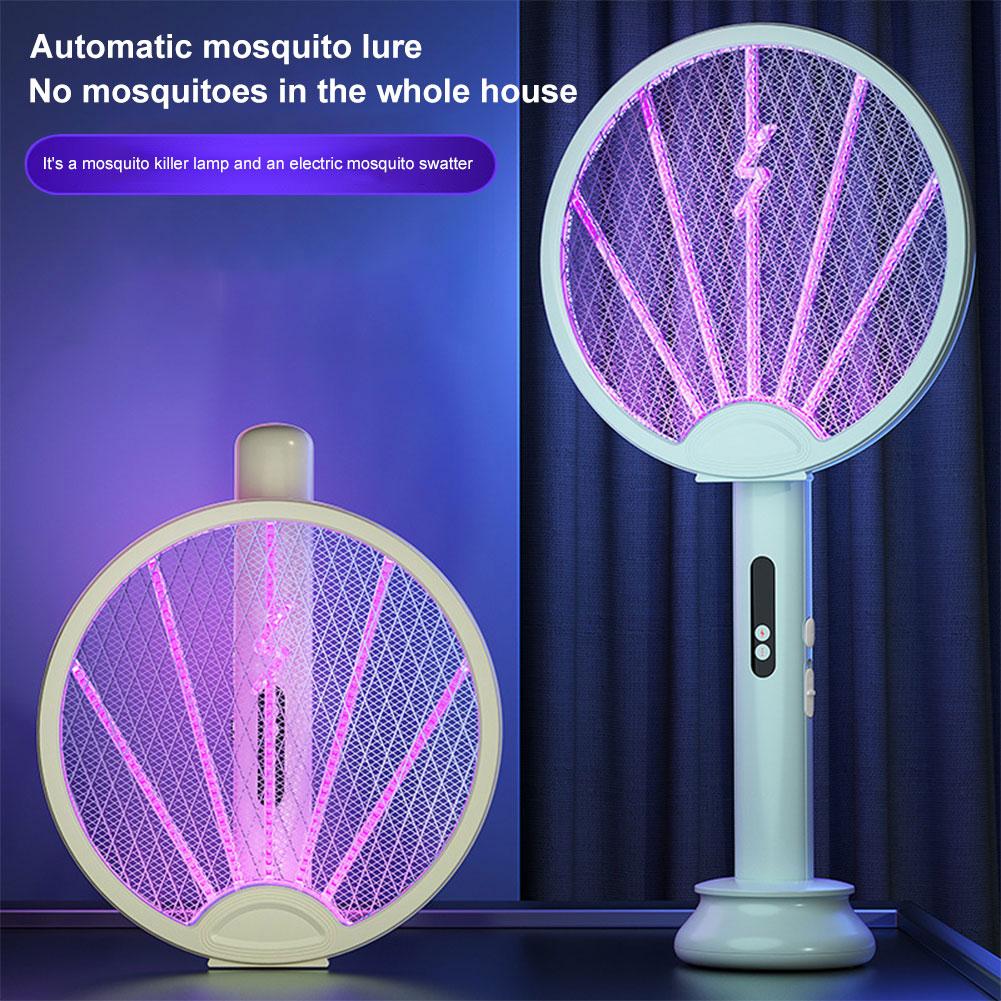 3 In 1 Household Mosquito Racket with USB Rechargeable Base Insect Killing Lamp Portable Bug Zapper for Home Bedroom Living Room