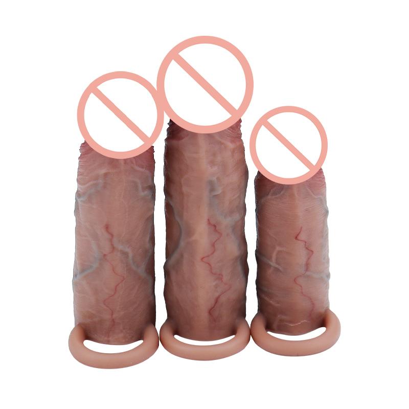 Wiederverwendbarer Silikon 12-16 CM Penisring Männer Penis Hülle Ärmel Dickvergrößerung Extender Dildo Verzögerung Ejakulation Sexspielzeug für Männer