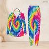 Women Plus Size Colorful Printed V Neck Long Sleeve Nurse Scrub Set With Pockets Top And Long Pants