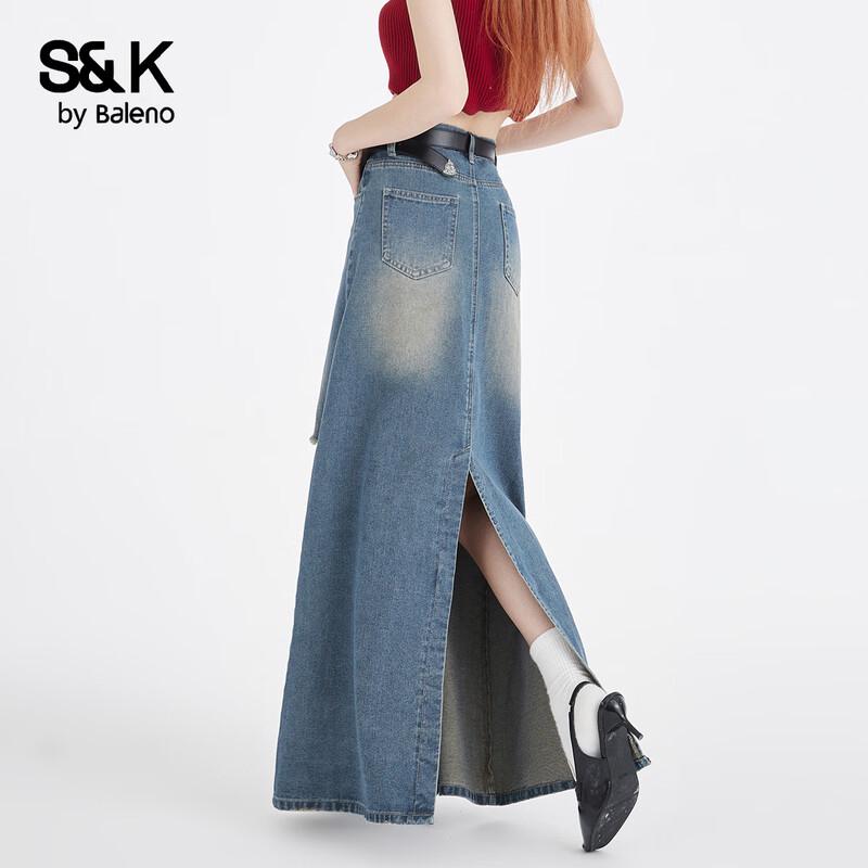 Baleno S&K Vintage Faded Ripped Denim Midi Skirt