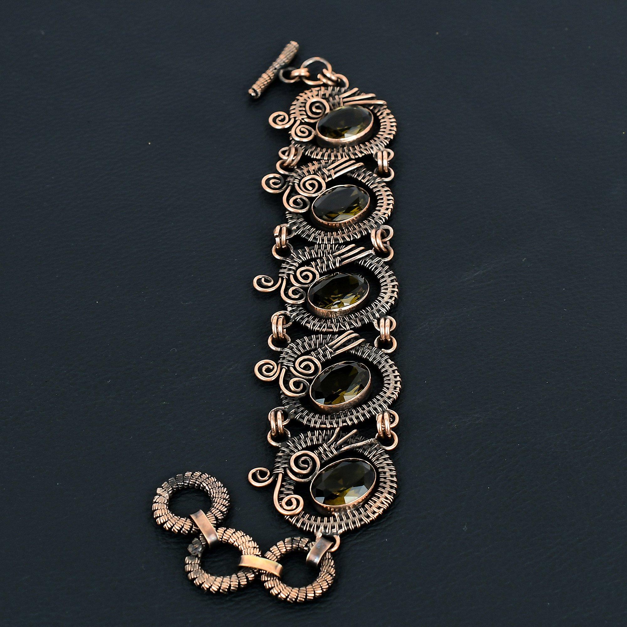

Красивый дымчатый топаз, драгоценный камень, браслет ручной работы из чистой медной проволоки, обернутый ювелирными изделиями 7-8 Inches коричневый