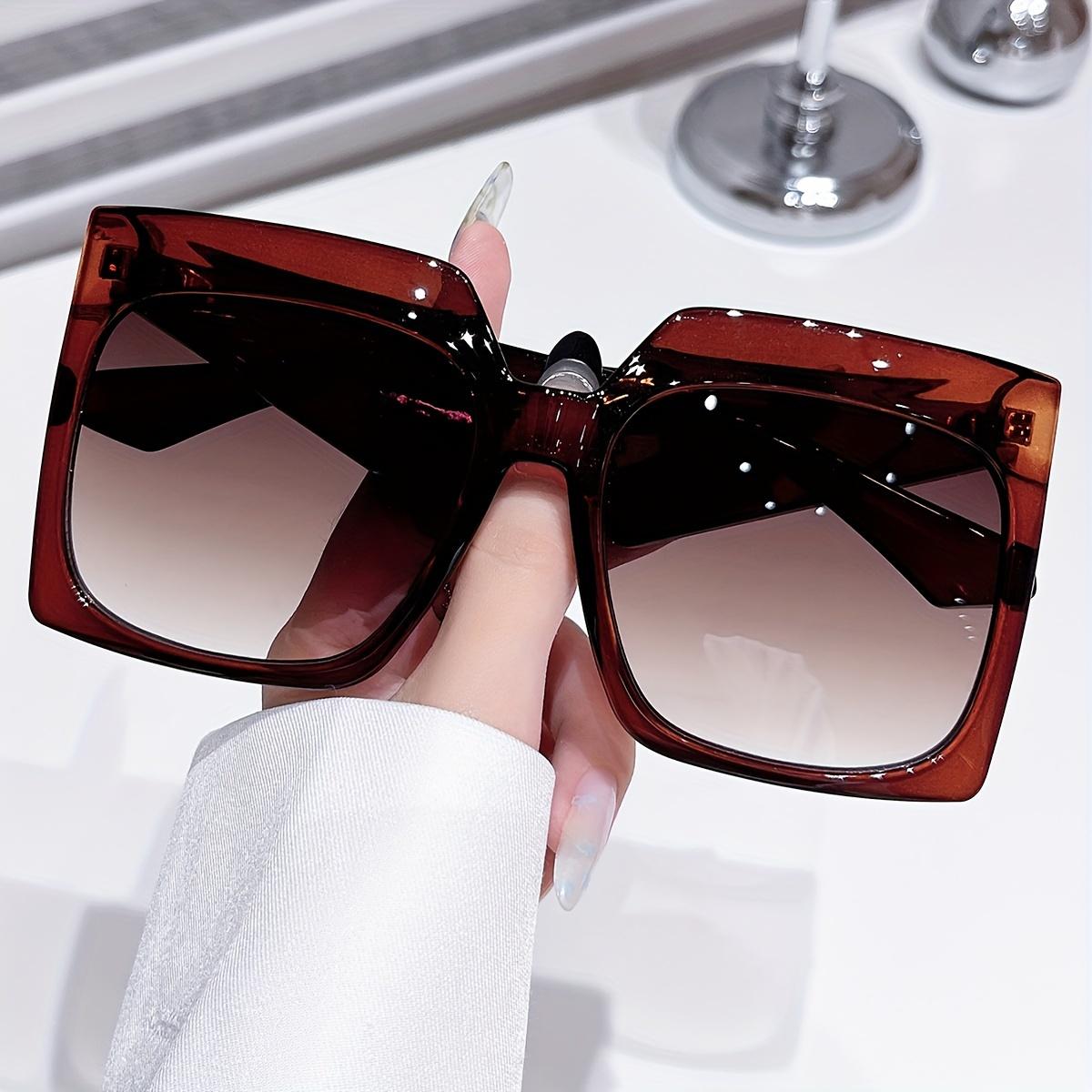 Поликарбонатные Унисекс Солнцезащитные очки Оверсайз Квадратные Градиентные Поликарбонатные Линзы Модные Причудливые Декоративные Очки с Металлической Петлей