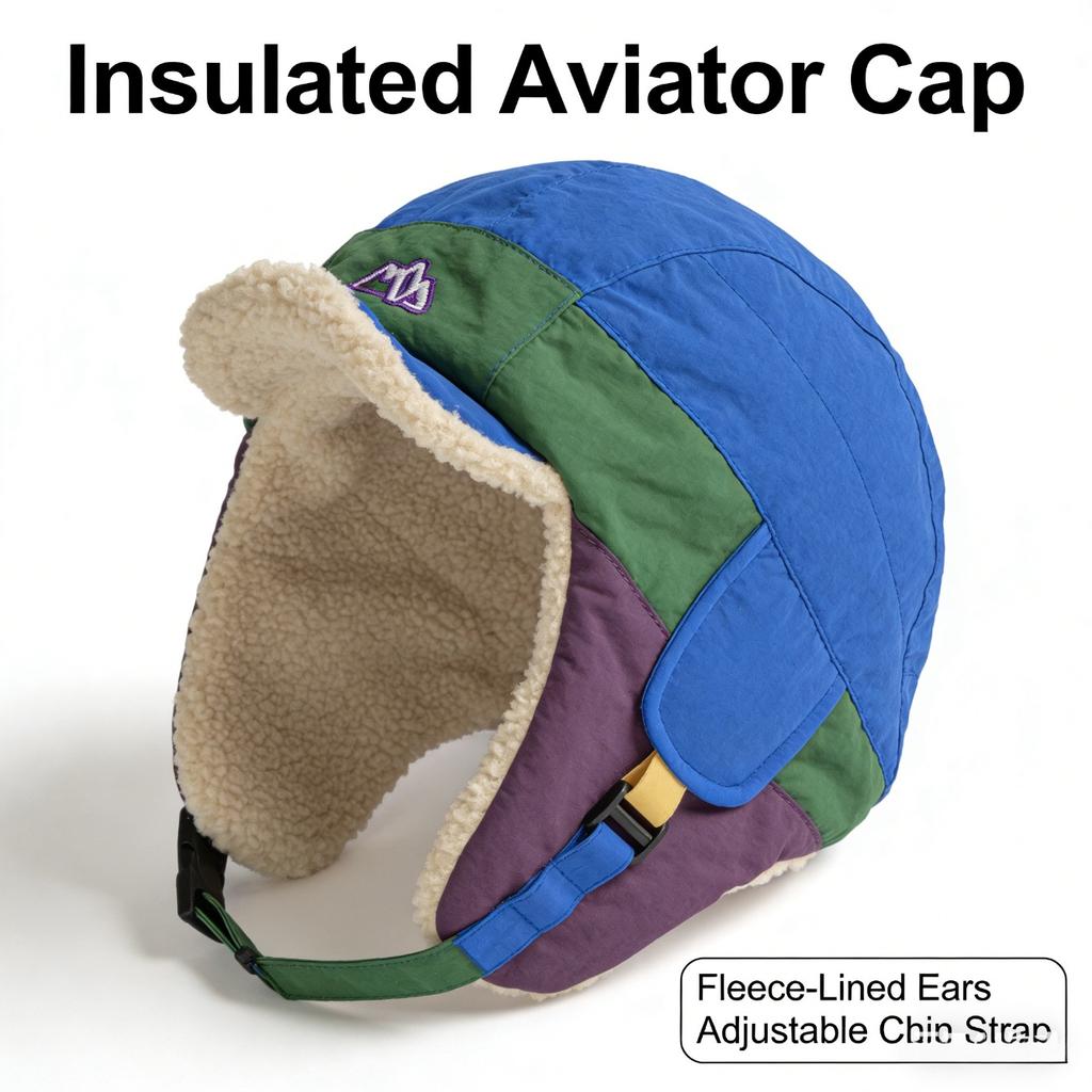 Quick Dry Color Block Ski Hat Winter Warm Ear Protection Thickened Lamb Wool Pilot Cap