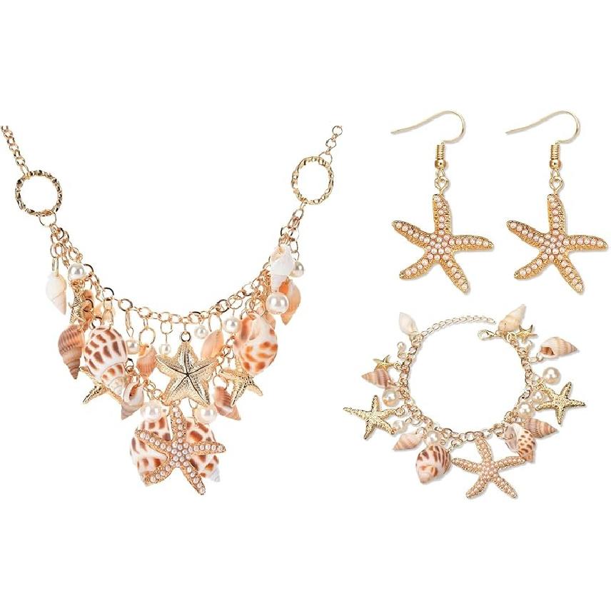 Dcfywl731 Starfish Seashell Necklace for Women Shell Pendant Accessories Chunky Gold Beach Jewelry Womens Fashion Accessories Summer Outfits for