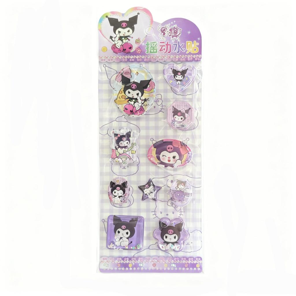 Sanrio Black Beauty Swinging Water Sticker  Children'S Cartoon Cute 3D Quicksand Hand Note Diy Decoration Sticker