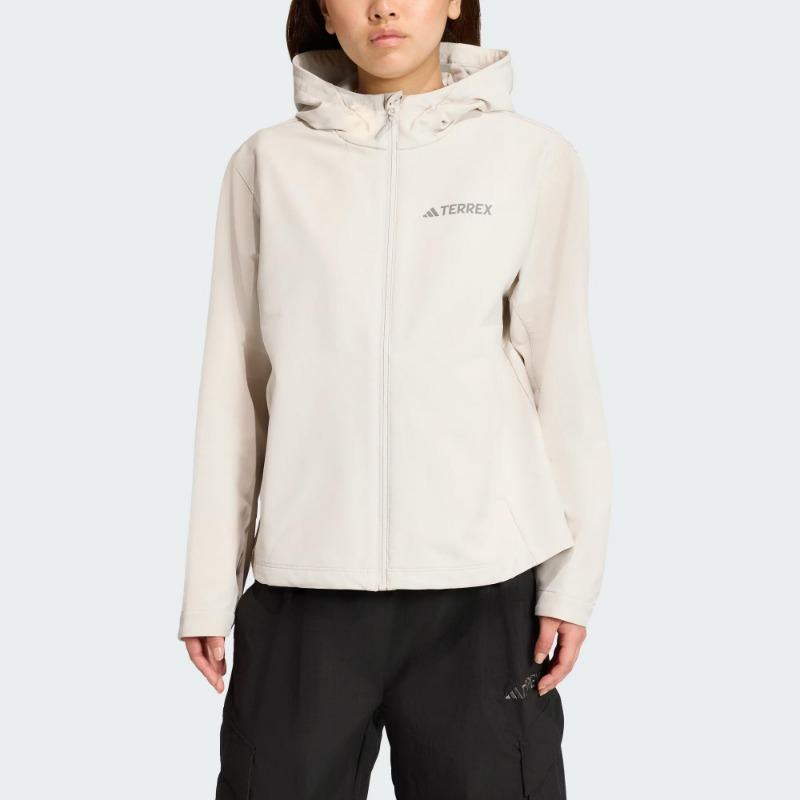 adidas TERREX Women's Outdoor Windproof Softshell Hooded Jacket Light Beige JV6235