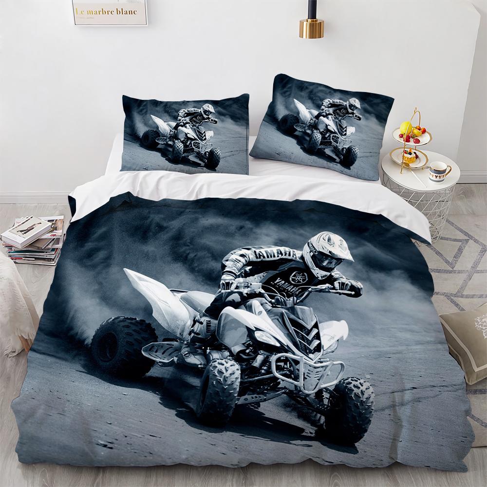 Motocross Gaming Bedding Set,Cross-Country Motorcycle Duvet Cover King Size For Teen Boys, Motorcycle Racing Car Comforter Cove