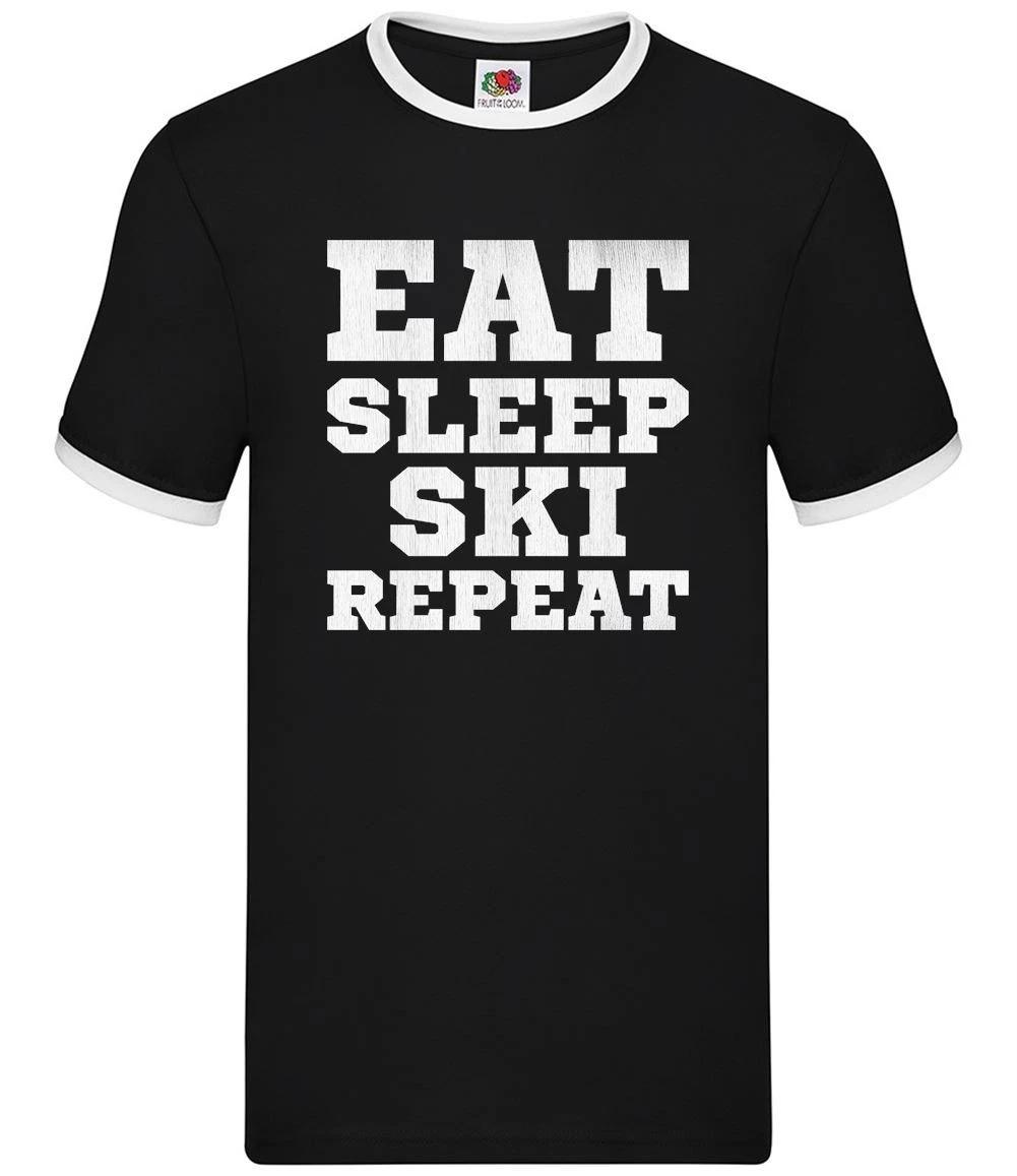 Eat Sleep Ski Repeat - Mens Ringer - Skier Skiing Snow Holiday Winter L