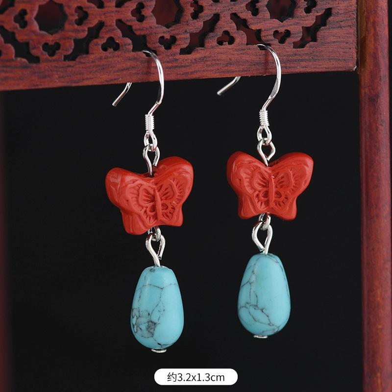 Original cinnabar earrings niche design retro long fringed earrings, natal red earrings for women