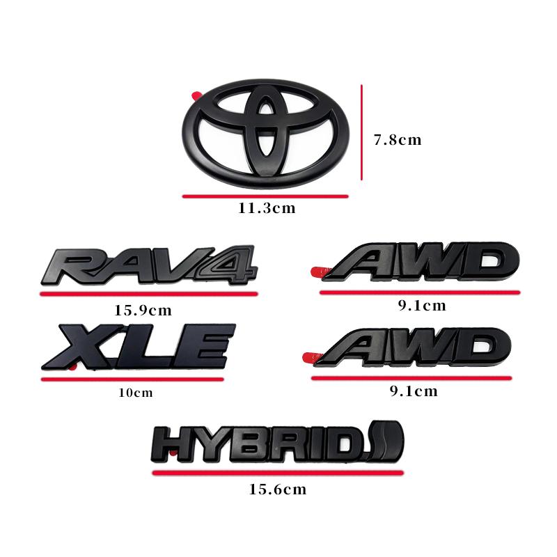 8 pièces de recouvrements ABS pour Toyota RAV4 XLE AWD 2019-2023, noir mat mélangé, pour emblèmes de capot - accessoires auto