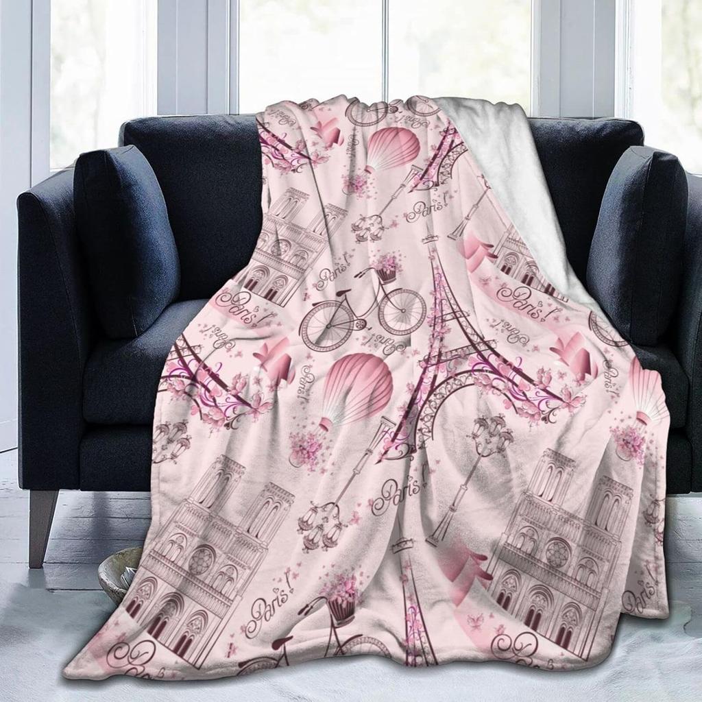 Paris Eiffel Tower Throw Blanket Ultra Soft Warm All Season Decorative Flannel Blankets for Bed Chair Car Sofa Couch Bedroom