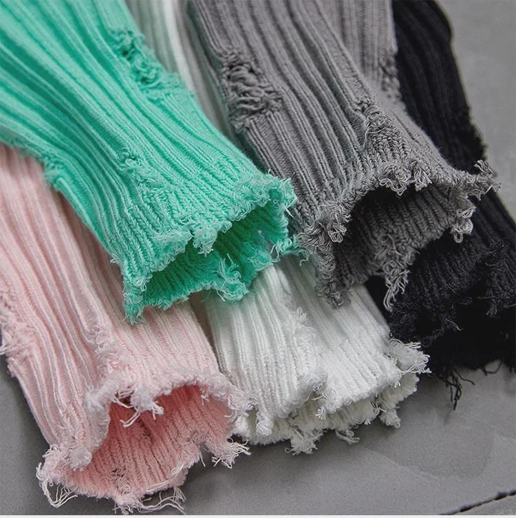 Women's Ripped Beggar Socks - Mid-Tube Cotton Pile for Autumn/Winter