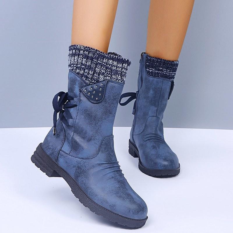 2025 Plus Size Women's Martin Boots: Chunky Heel Mid-Calf Winter Fashion, European & American Style